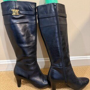 Ralph Lauren "Sula" Knee High Black Leather Boots